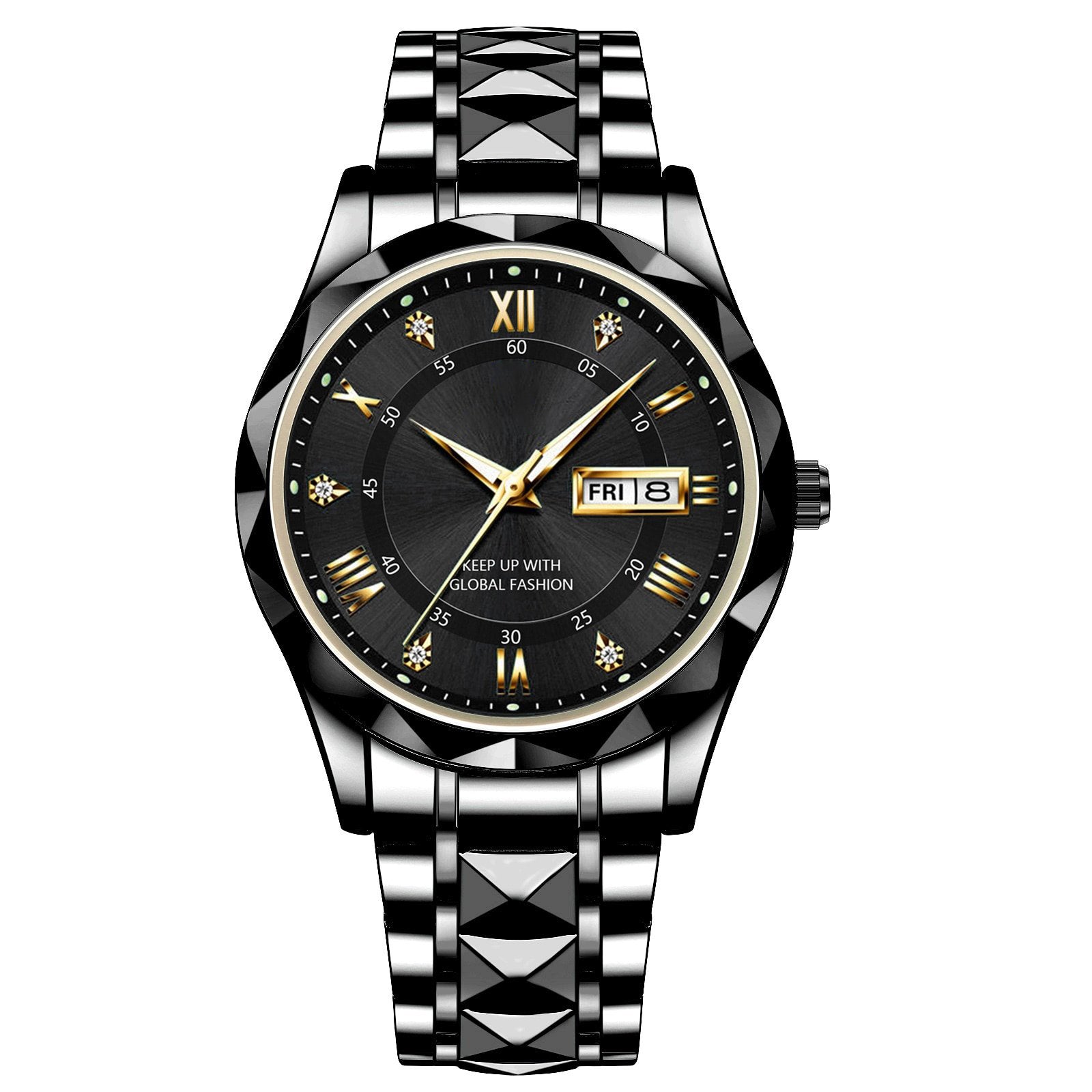 Reloj de hombre de cuarzo bicolor de acero inoxidable luminoso resistente al agua